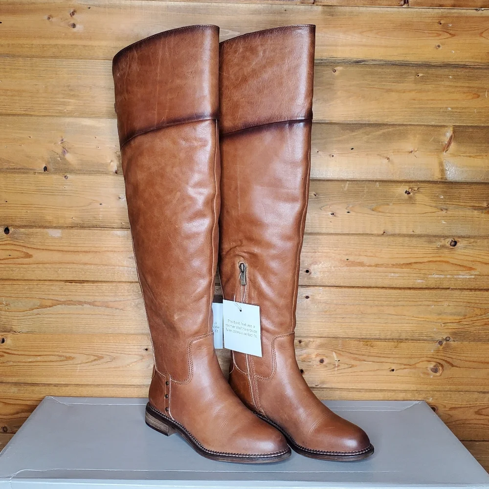 ❤ NWBOX FRANCO SARTO L-HALEEN WC, COGNAC LE Over the knee leather Size 7M